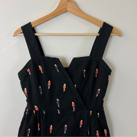 NWT Kate Spade Flock Party Jacquard Mini Dress Black Pink Parrots Size 6 - Picture 2 of 10